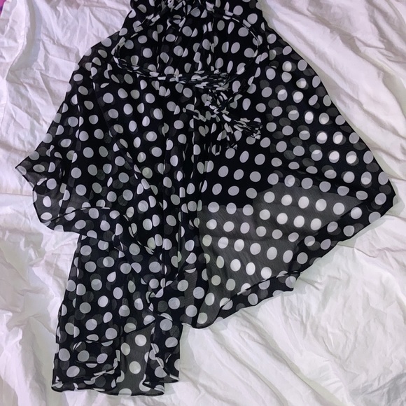 JBS Black Polka Dot Dress - Black dress with white polka dots, High-Low - Picture 10 of 12